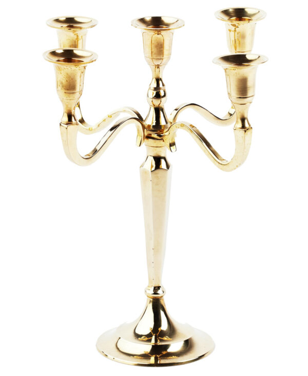 Lysestage messing - 5-armet 27 cm.